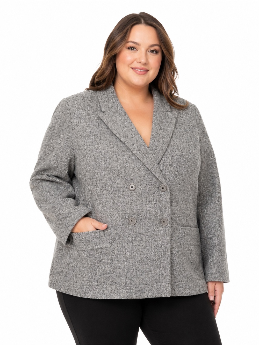 Max Studio London Grey Double Breasted Blazer Jacket 1X Business Blazer Tweed